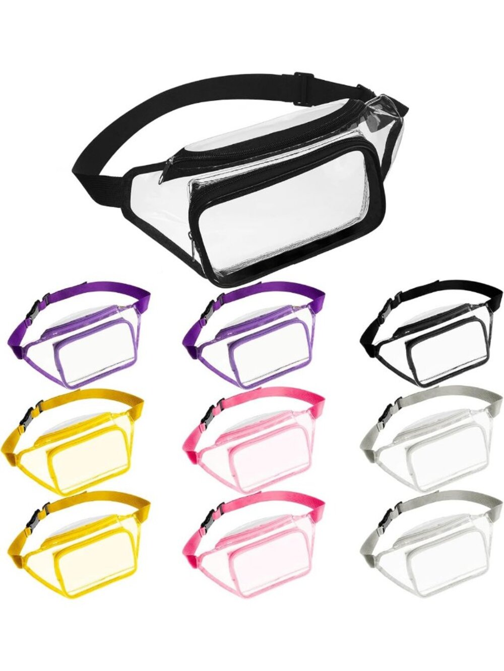 10 Clear Fanny Packs with Adjustable Belt Strap - Perfect for Festivals & Travel
